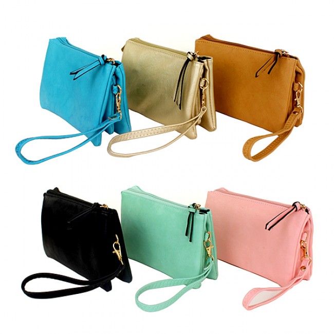 Messenger Bag/ Organizer – Soft Leather-like w/ Detachable Wristlet and Shoulder Strap - BG-F695